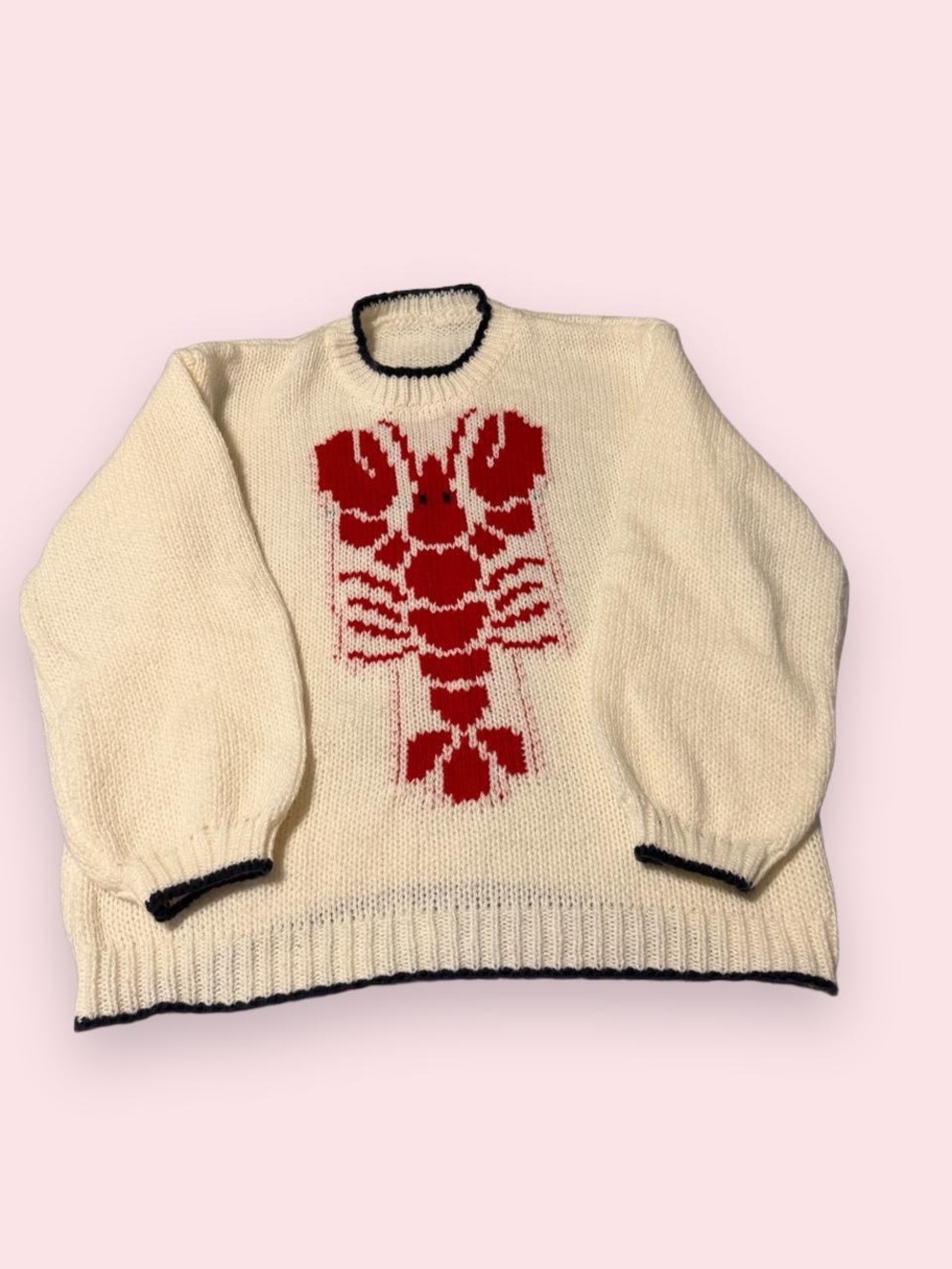 SHEIN Cream Crewneck Sweater with Red Lobster Motif